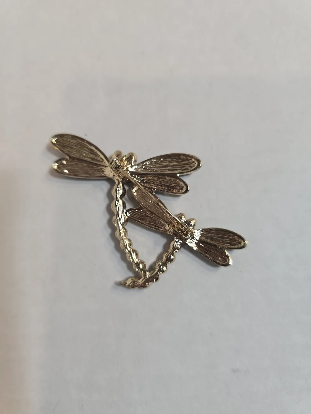 Green Crystal Dragonfly Duo Brooch - Gold Tone Accent